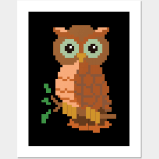 Owl On A Branch Pixel Art Posters and Art